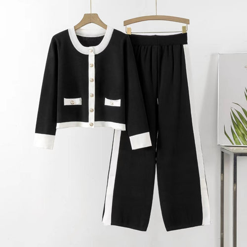 Women's knit loungewear set with decorative buttons and side slit Amarae