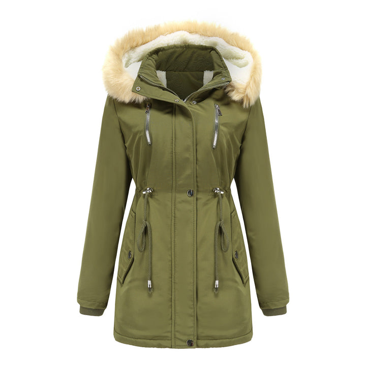 Veste de plein air pour femmes à la mode avec col en fausse fourrure amovible et cordon de taille élastique Lune London