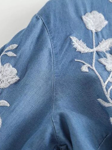 Embroidered blouse for women with fine ruffle details Lune London