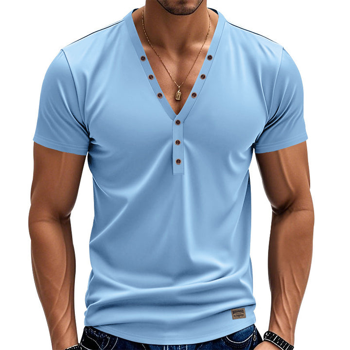 Men's short sleeve Henley t-shirt with double button placket and stretchy fabric Lune London