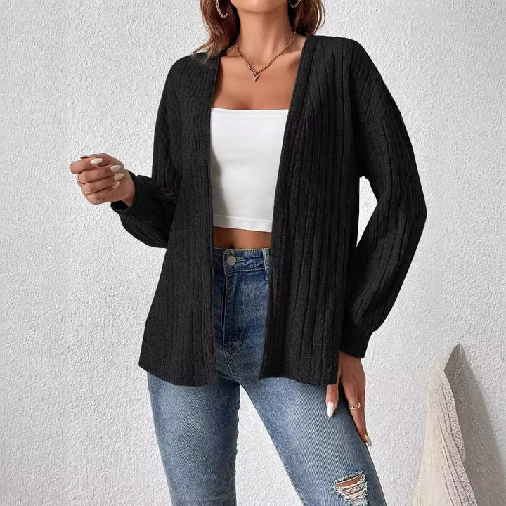 Women casual knitted cardigan with ribbed texture Lune London