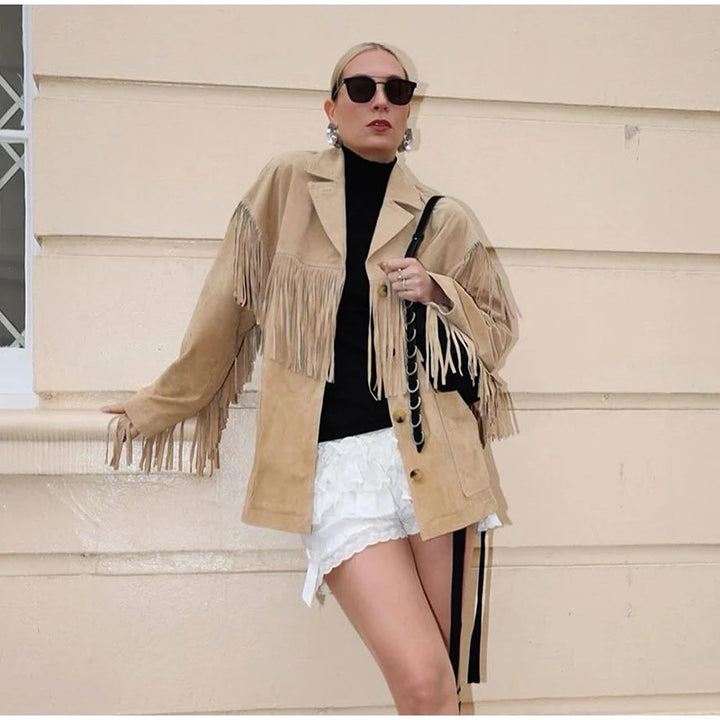 Veste en suède pour femmes avec franges Chic & Stil