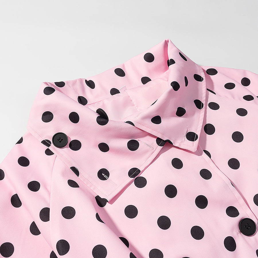 Women's short trench coat in polka dot pattern, double-breasted with belted waist Amarae