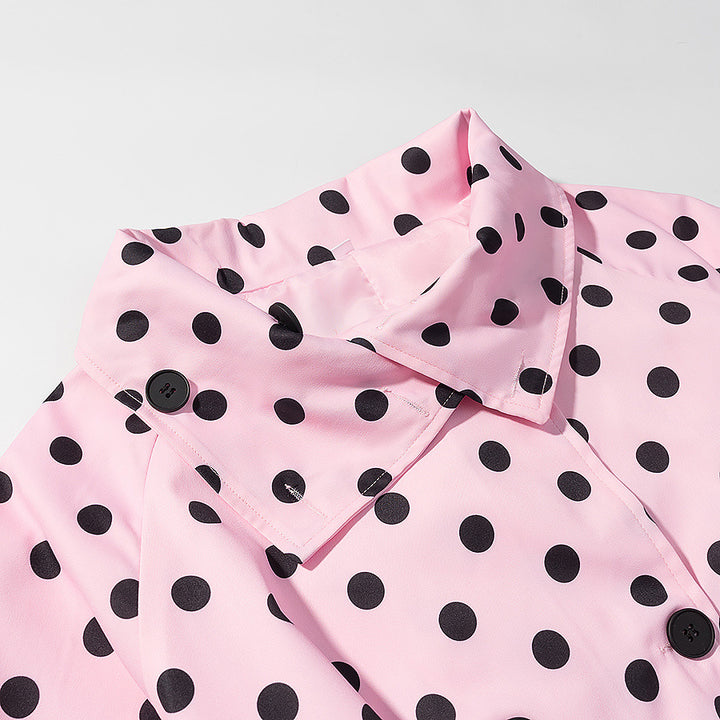 Women's short trench coat in polka dot pattern, double-breasted with belted waist Amarae