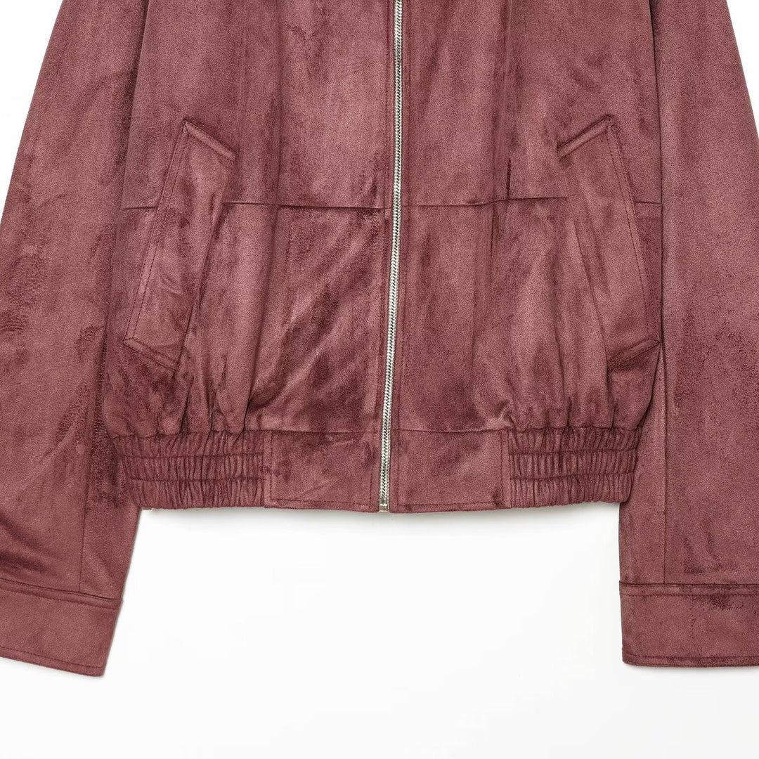 Ladies short jacket in bomber style made of suede look with high standing collar and kangaroo pockets Amarae