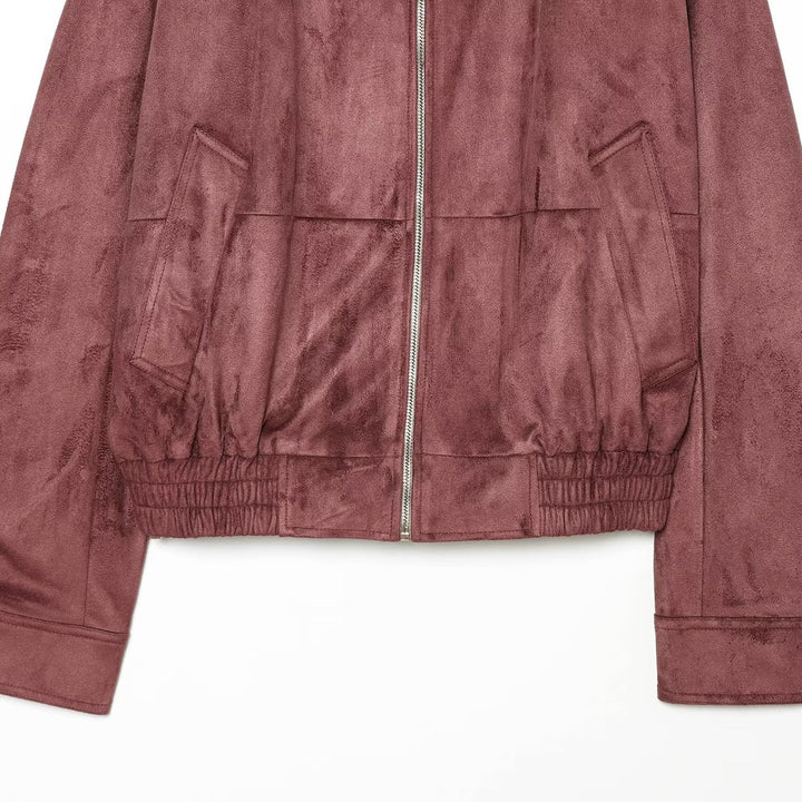 Ladies short jacket in bomber style made of suede look with high standing collar and kangaroo pockets Amarae