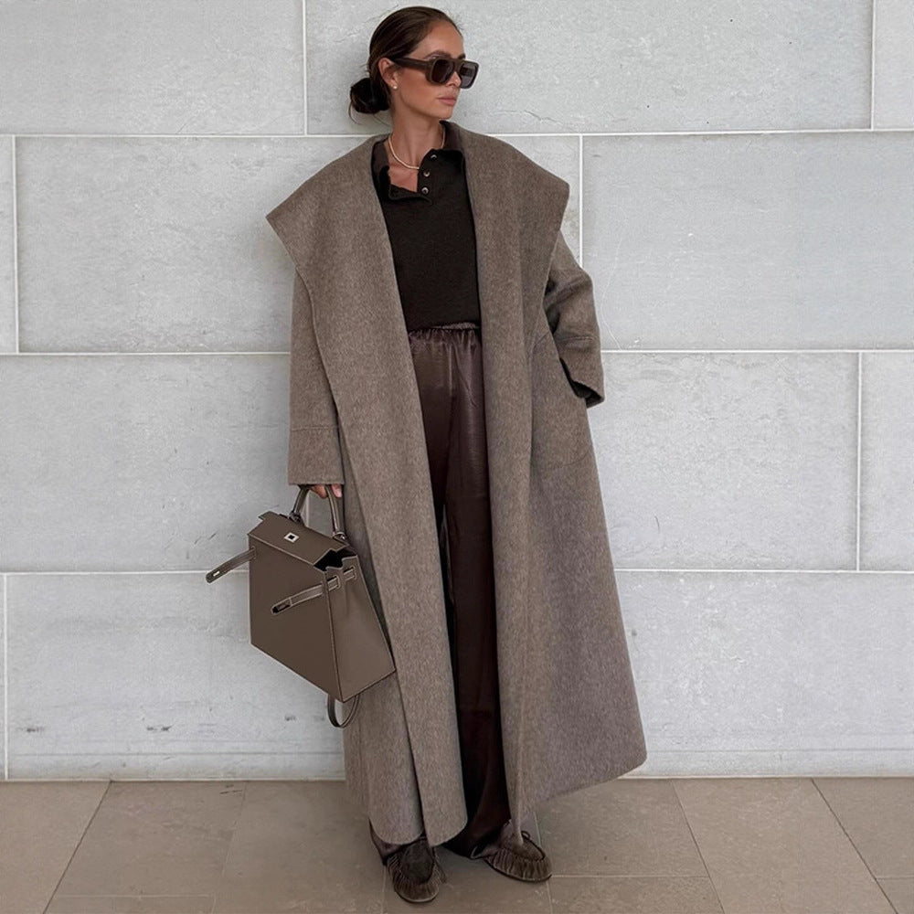 Women Oversize Wool Blend Cocoon Coat with Extra Wide Shawl Collar and Straight Cut Amarae