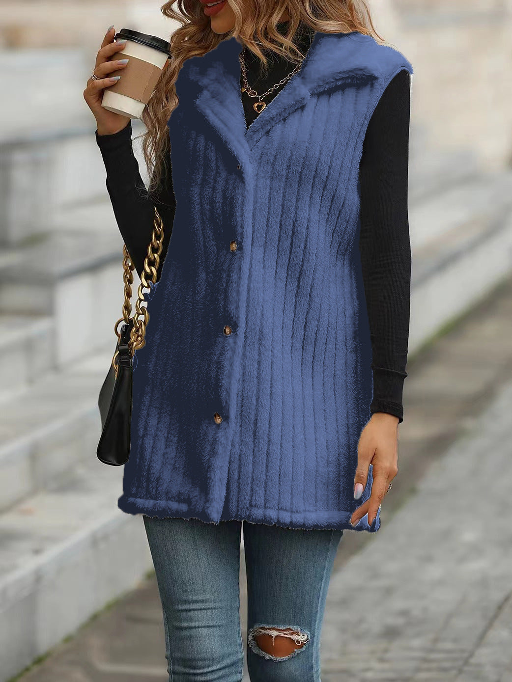 Ladies Cozy Long Sleeve Gilet with Button Placket and Structured Design Lune London