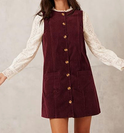 Robe en velours côtelé mi-longue pour femmes avec poches Chic & Stil