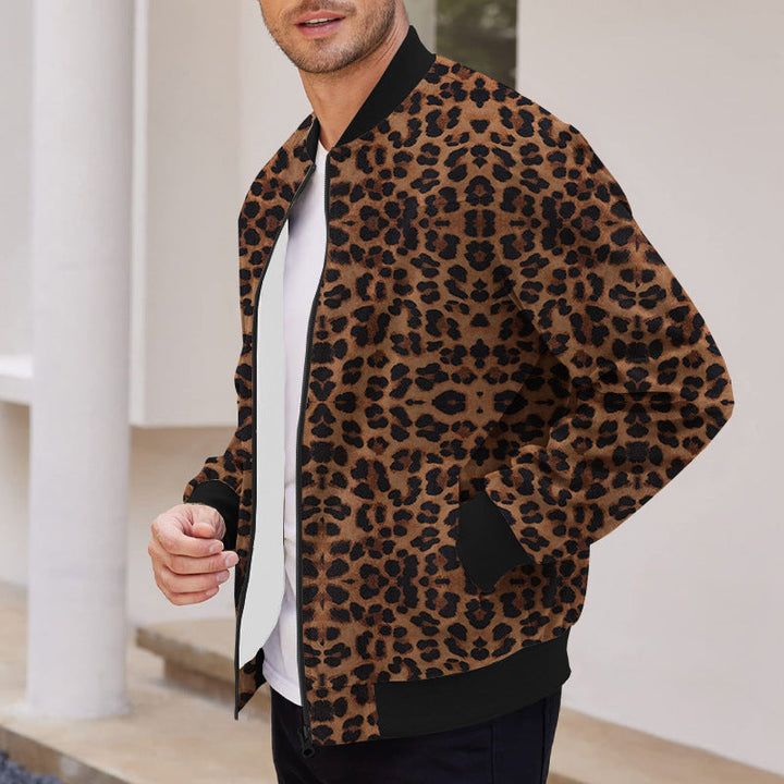 Amarae | Men's bomber jacket in leopard print with zipper and elastic cuffs