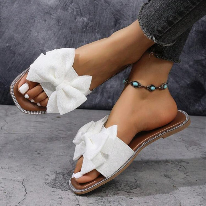 Lune London Women's Slide Sandals with Bow Accent