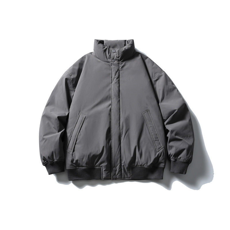 Unisex Stylishly cut padded bomber jacket with high stand-up collar and concealed front placket Amarae