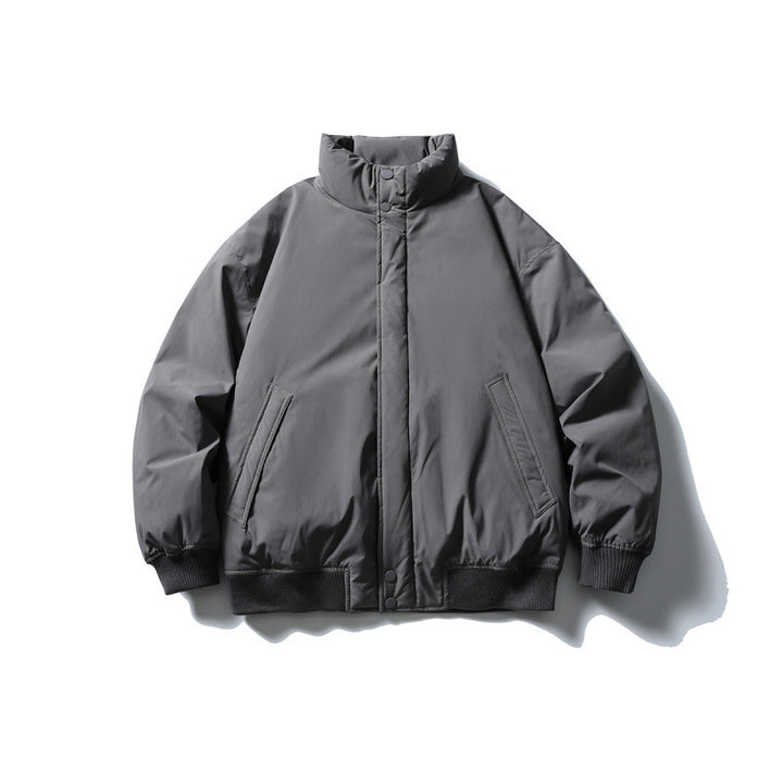 Unisex Stylishly cut padded bomber jacket with high stand-up collar and concealed front placket Amarae