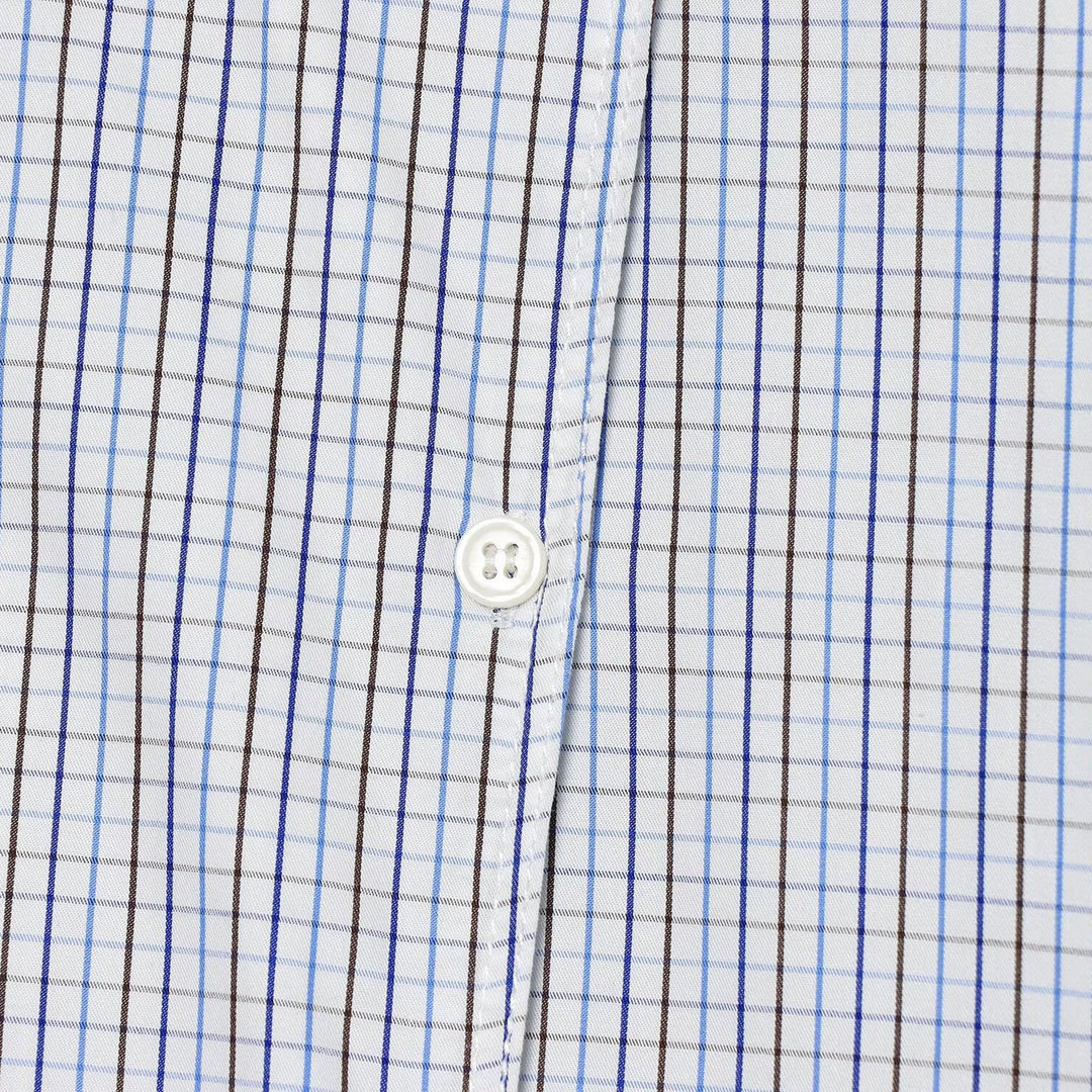 Women's Checkered Shirt with Stand Collar, Asymmetrical Button Placket and Shoulder Epaulettes Amarae