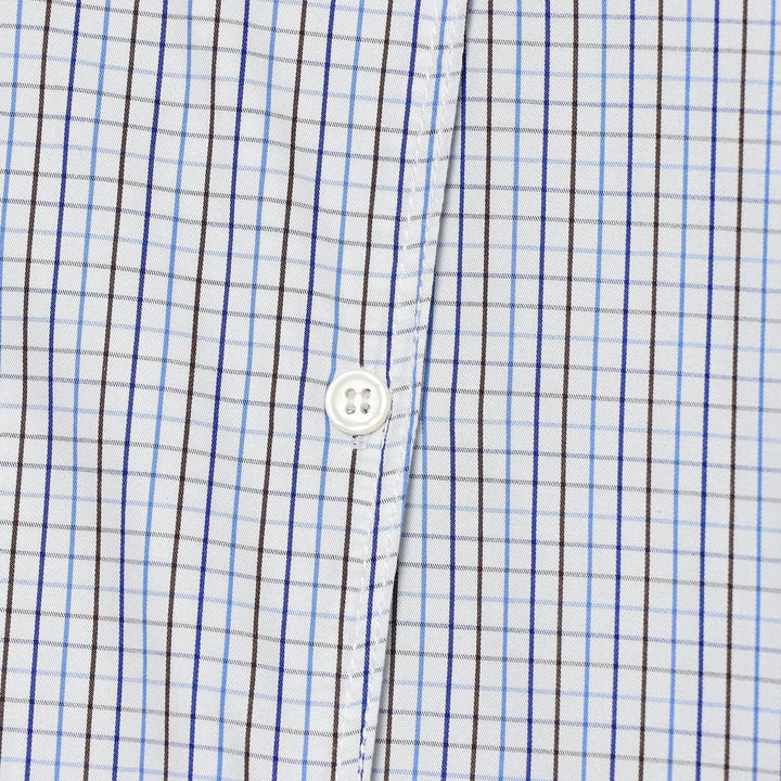 Women's Checkered Shirt with Stand Collar, Asymmetrical Button Placket and Shoulder Epaulettes Amarae