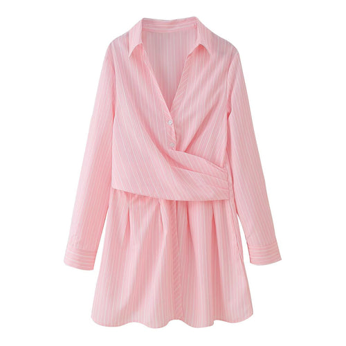Shirt dress for women with wrapped detail and fine stripe pattern Amarae