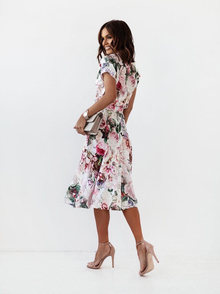 Floral print wrap dress for women with elegant butterfly sleeves Lune London