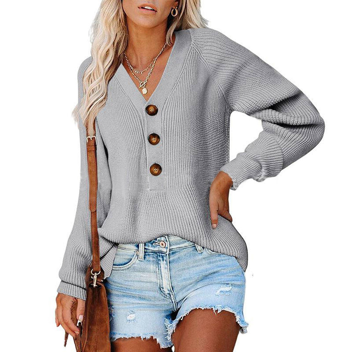 Knitted sweater for women with V-neck and button details Lune London