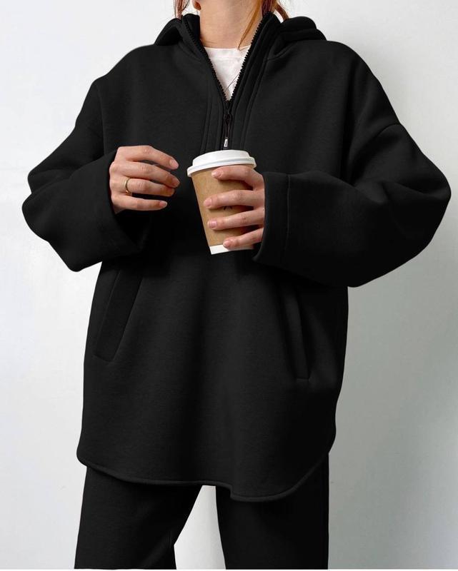 Lady oversized Fleece Hoodie with side zipper and wide pants Lune London