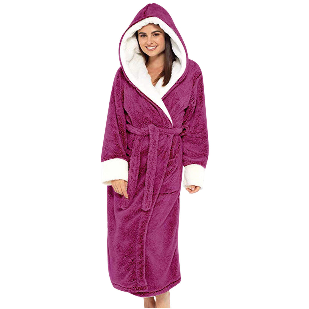 Ladies Cozy Fleece Robe with Hood and Belt Lune London