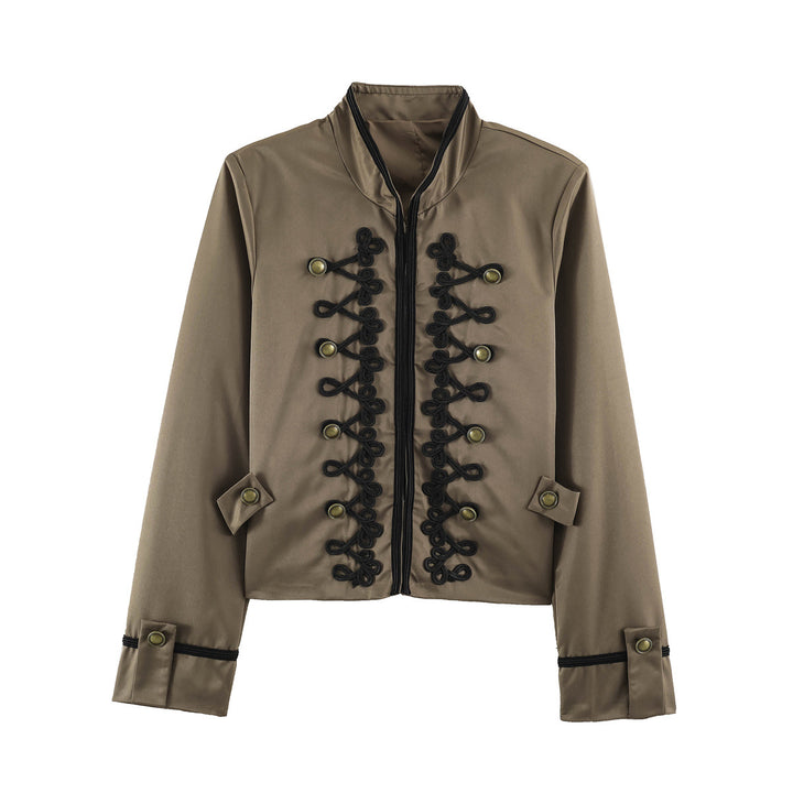 Women's Cropped Jacket in Sailor-Military Mix with Decorative Cords and Brass Buttons Amarae