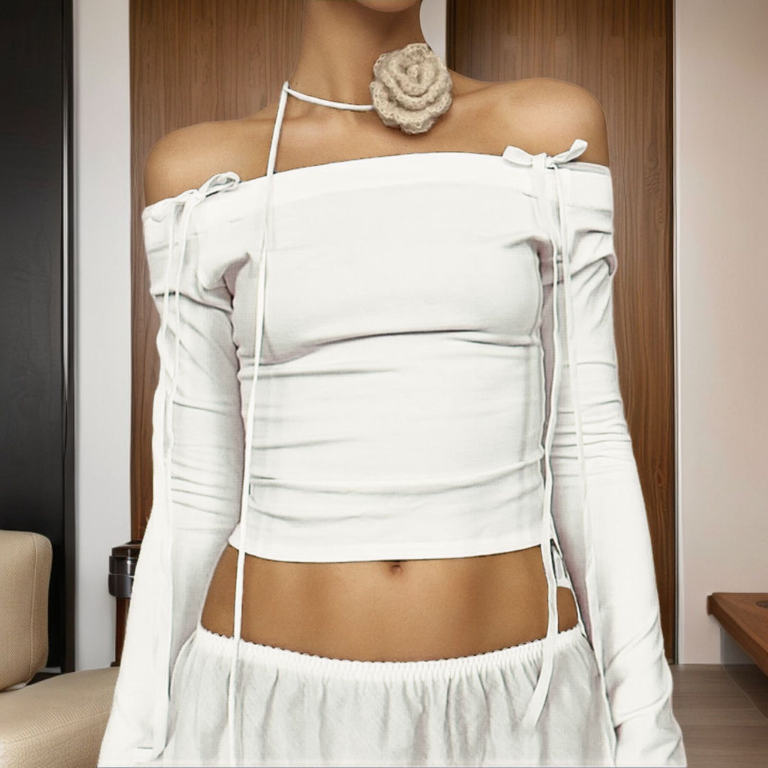 Ladies elegant choker with floral details and satin ribbon Lune London