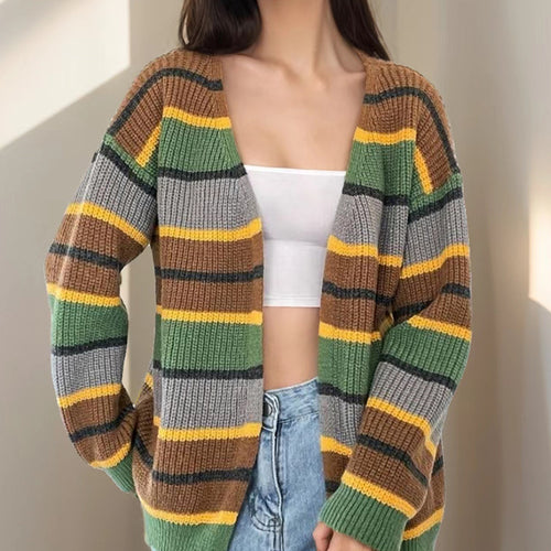 Knitted jacket for women with colorful striped pattern and relaxed fit Amarae