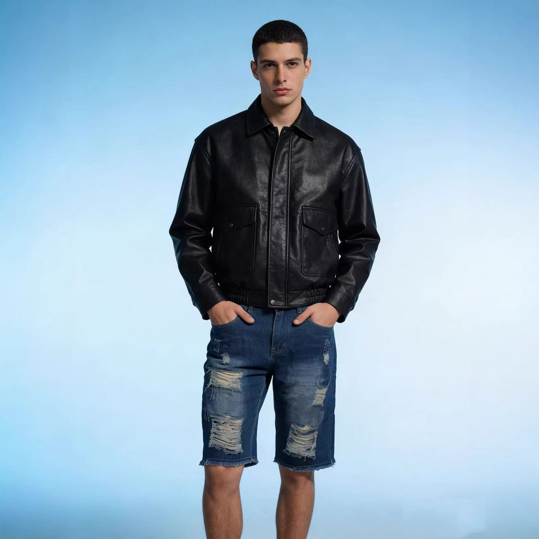 Men's casual destroyed denim shorts with frayed hems and wide legs Lune London