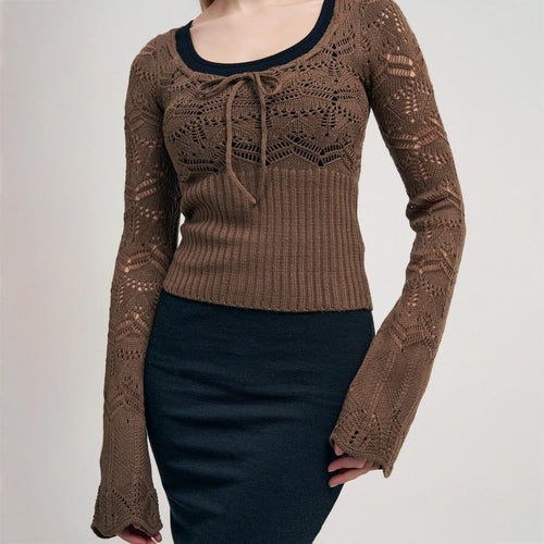 Women knit top with elegant crochet details and a relaxed fit Amarae