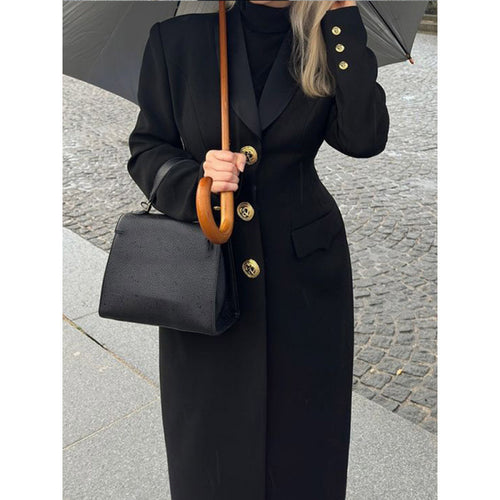 Ladies elegant maxi coat with decorative buttons and practical pockets Amarae