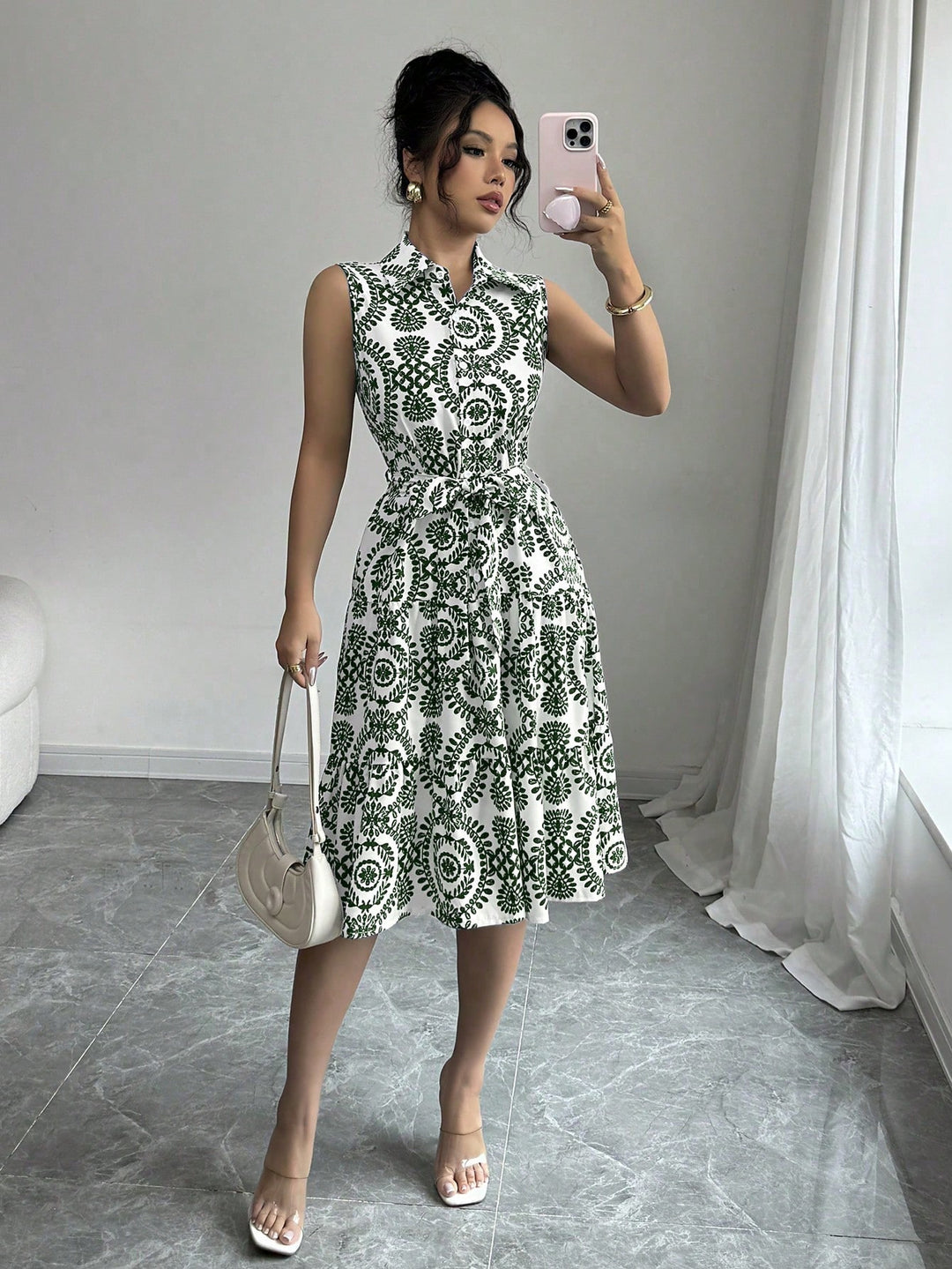 A-line sleeveless dress for women with chic and stylish waist belt