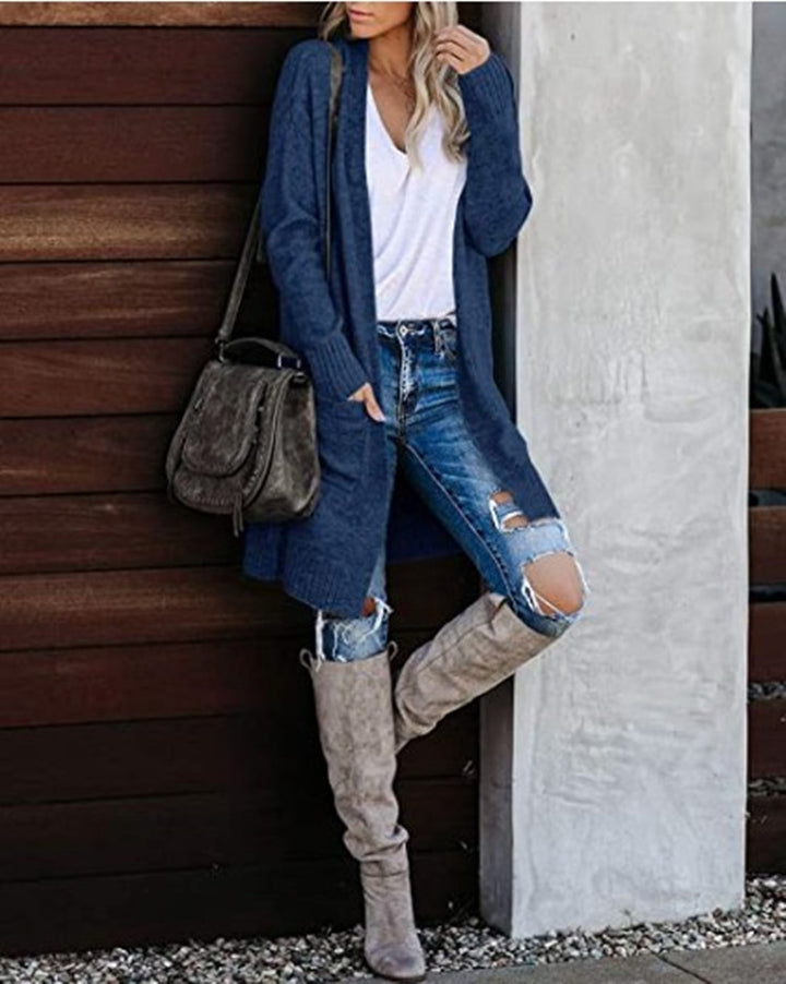Cardigan en tricot épais pour femmes avec coupe décontractée et poches pratiques Chic & Stil