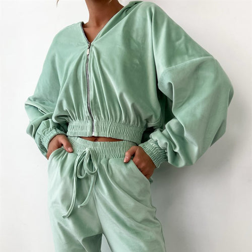 Ladies Velvet leisure outfit with drawstring and zip Amarae