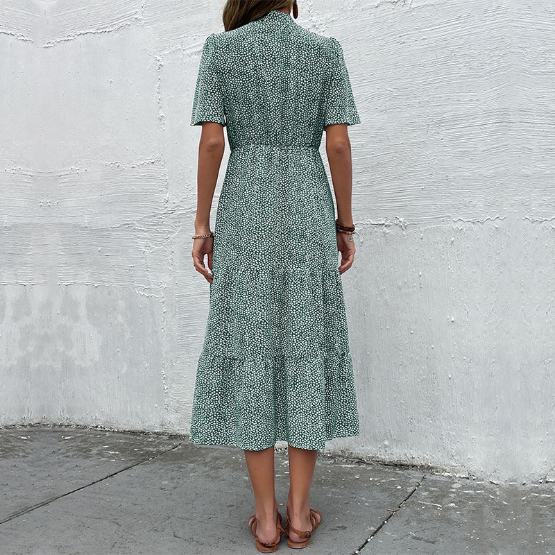 Maxi ruffled dress for women with bow collar Lune London