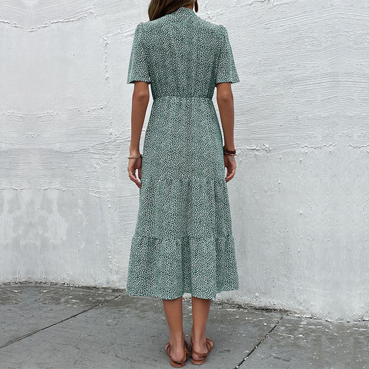 Maxi ruffled dress for women with bow collar Lune London