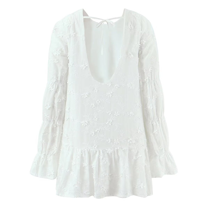 Airy summer dress for women with floral embroidery design and voluminous sleeves Lune London