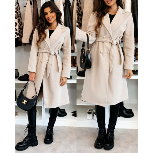 Tailored double-breasted coat for women with belt Amarae