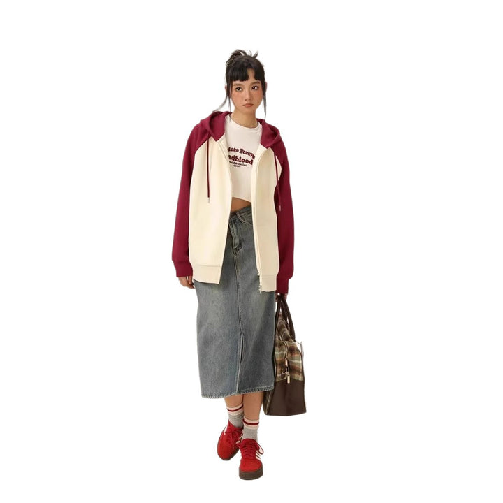 Ladies' hooded jacket with chic and stylish color block design