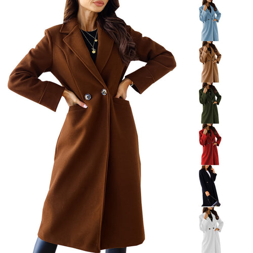 Women's Elegant Wool Coat with Double Breasting and Practical Pockets Amarae