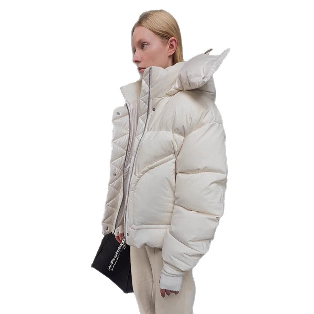 Women Oversize Quilted Puffer Jacket with extra high Stand-up Collar, double Front Zipper and boxy Silhouette Amarae