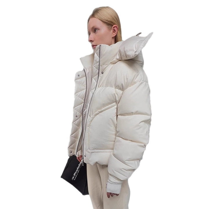 Women Oversize Quilted Puffer Jacket with extra high Stand-up Collar, double Front Zipper and boxy Silhouette Amarae