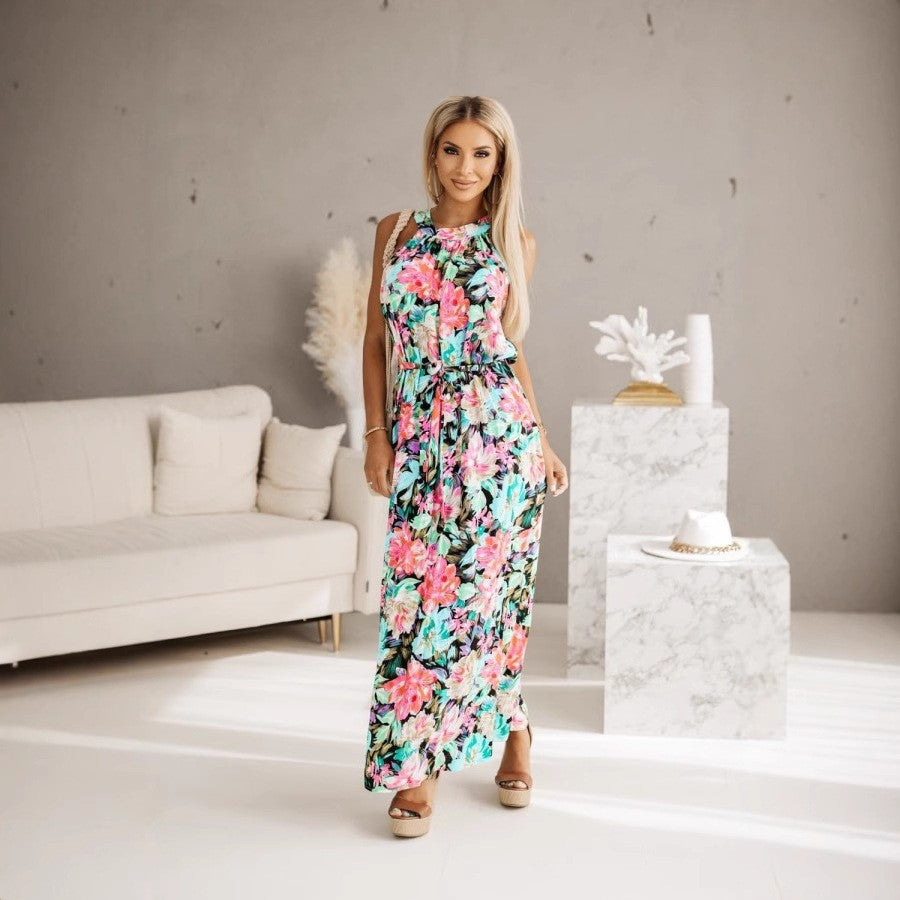 Maxi dress for women with adjustable waist drawstring Lune London