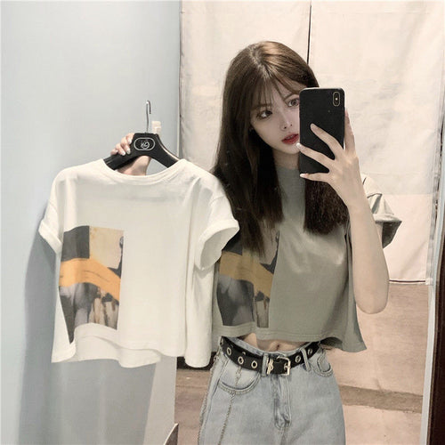 Women’s Crop T-Shirt with Creative Graphic Print Amarae