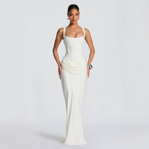 Women Elegant Maxi Dress with Fitted Cut and Deep Neckline Amarae