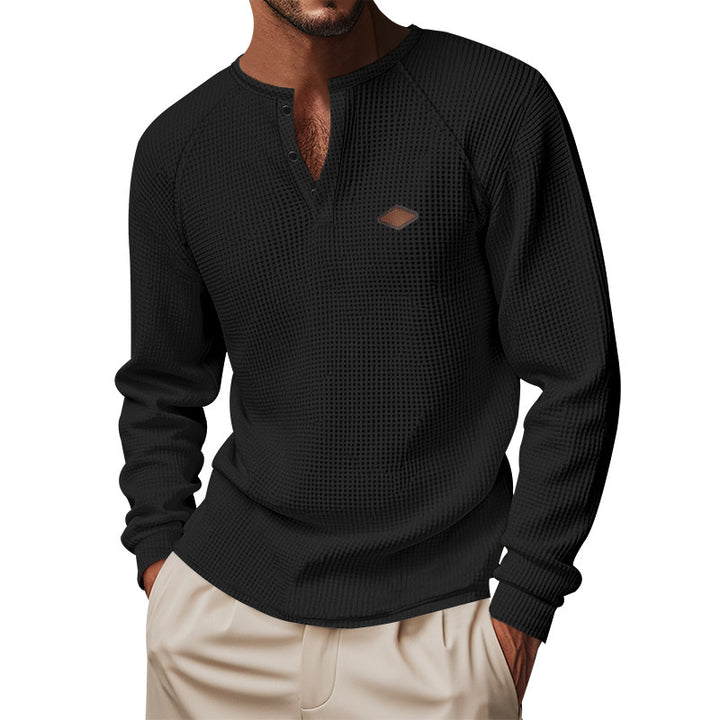 Men's long-sleeve Henley shirt with textured surface Amarae