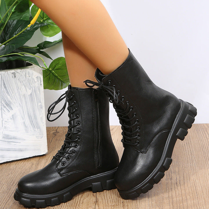 Women’S Lace-Up Boots with A Sturdy Platform and Side Zipper Lune London