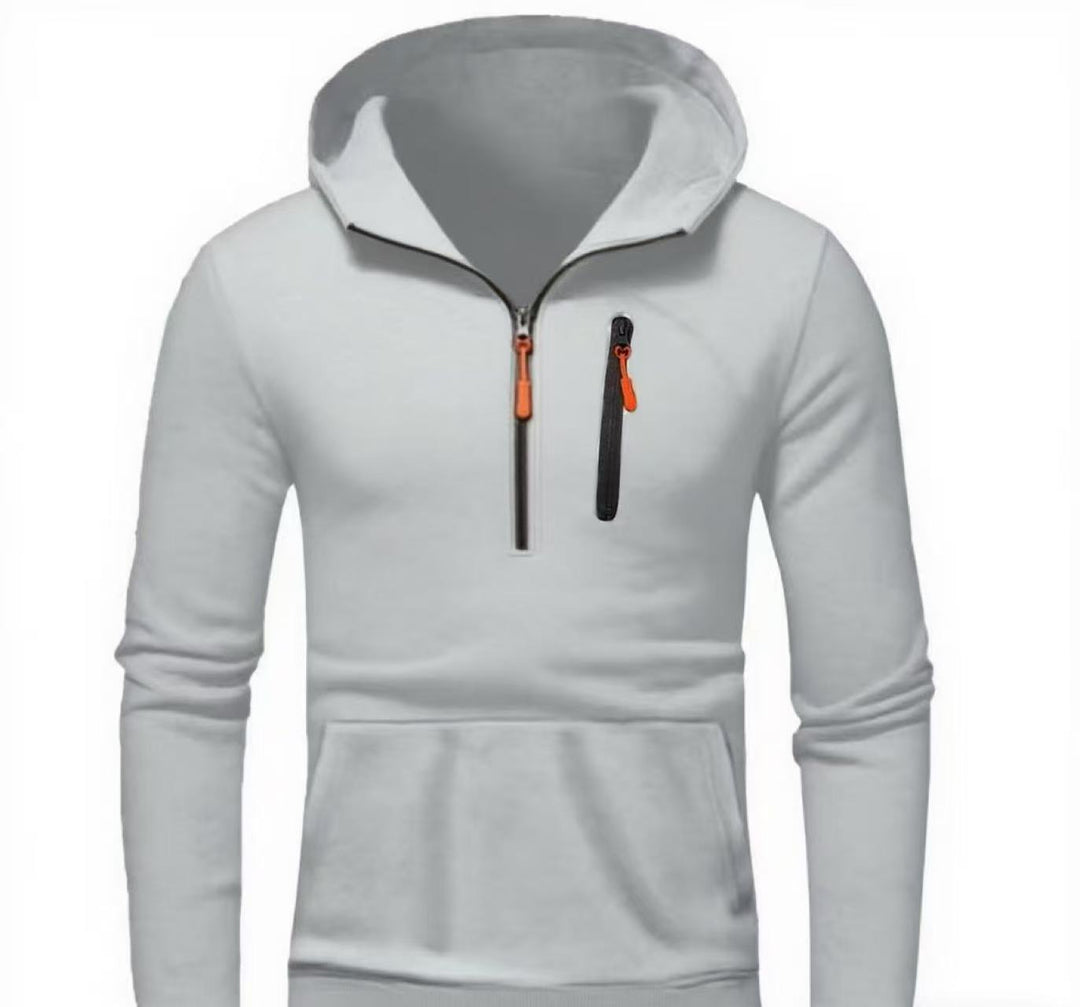 Modern men's hoodie with innovative half-zip closure Lune London