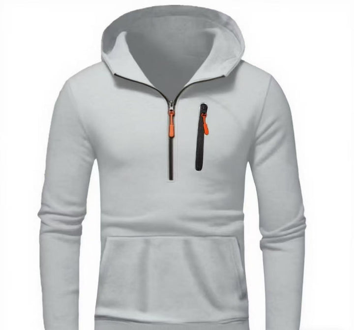 Modern men's hoodie with innovative half-zip closure Lune London