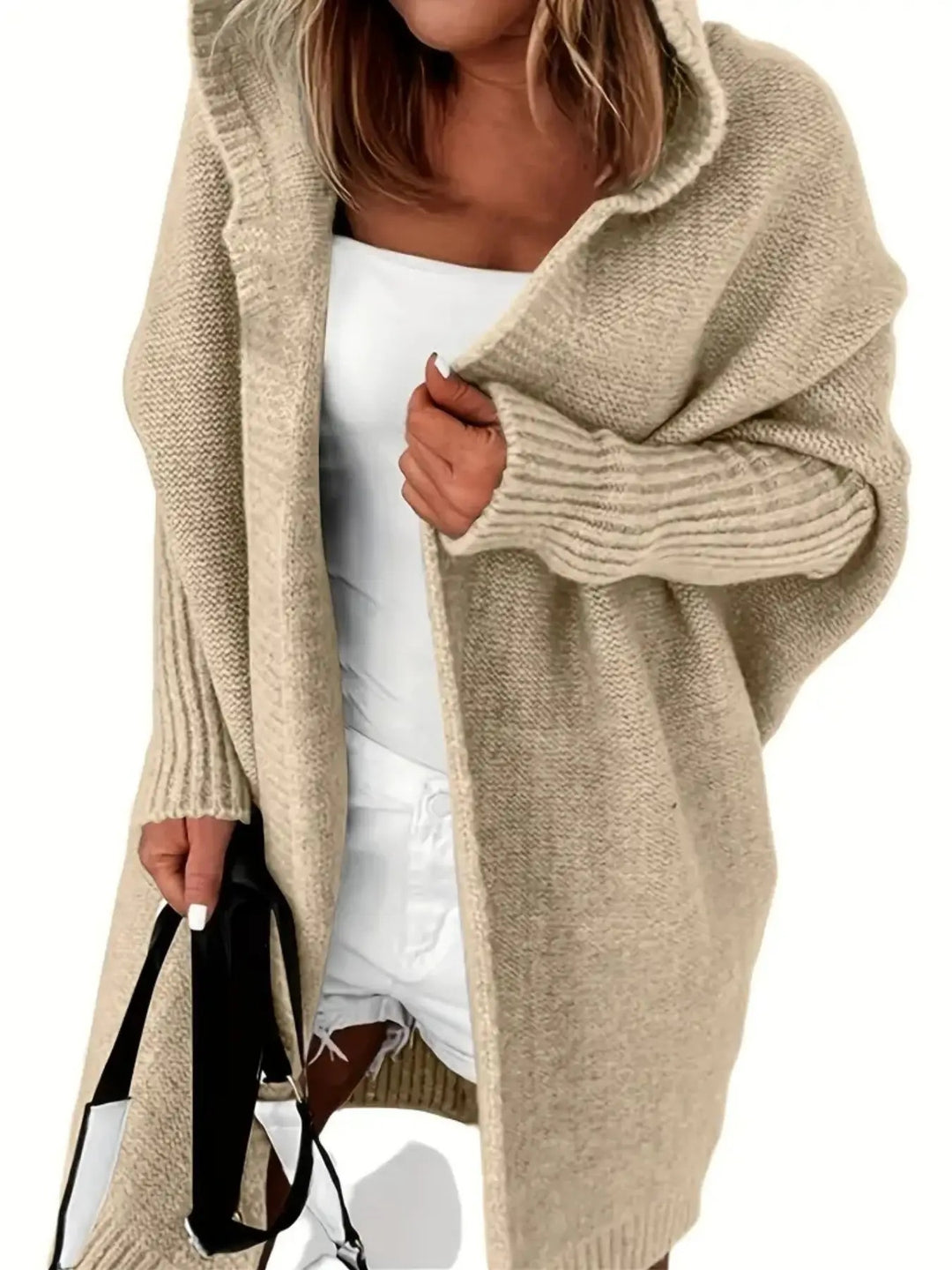 Ladies oversized knitted poncho with hood Lune London