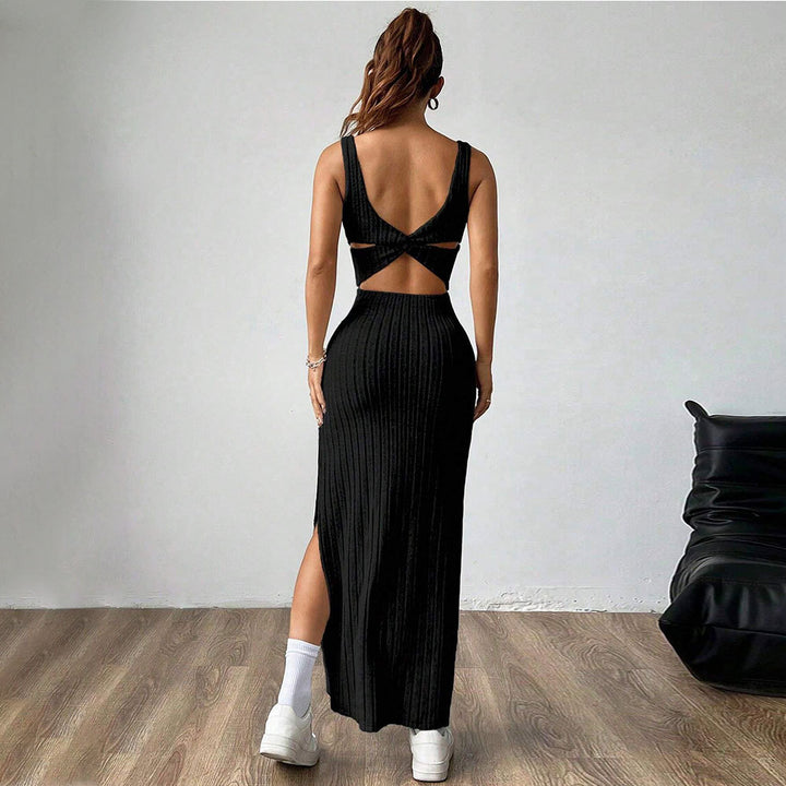 Robe maxi pour femmes avec motif à côtes élégant et fente latérale Chic & Stil